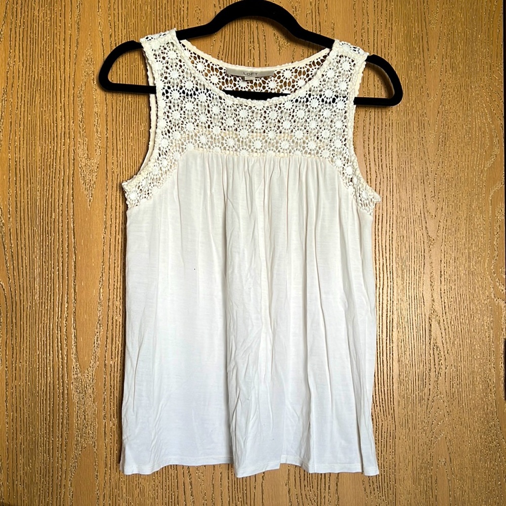 LOFT Cream Colored Tank with Crochet Detail